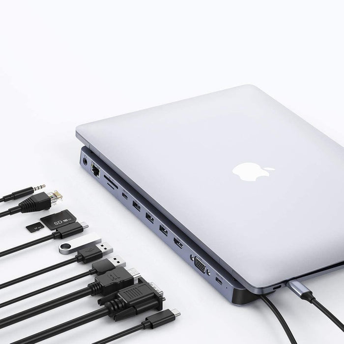 Докинг станция Choetech многофункционален адаптер HUB USB Typ C 11в1 100W PD сив (HUB-M20)