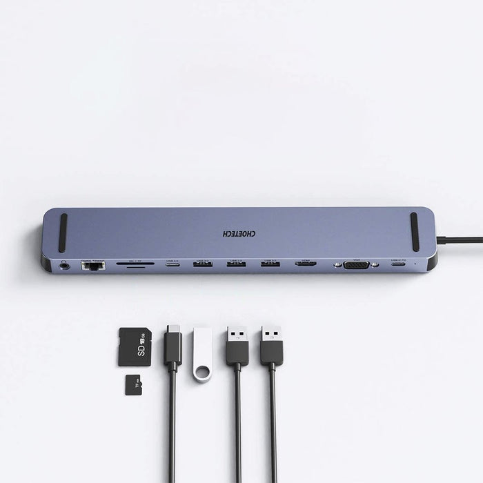 Докинг станция Choetech многофункционален адаптер HUB USB Typ C 11в1 100W PD сив (HUB-M20)