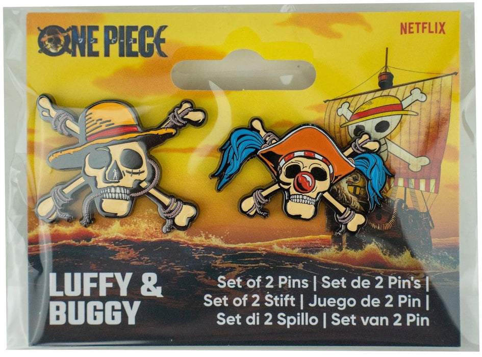 Комплект значки Cine Replicas Animation: One Piece - Luffy & Buggy Skulls