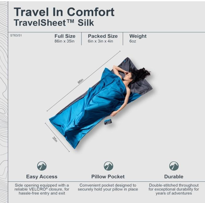 Cocoon TravelSheet правоъгълен спален чувал, памук, син