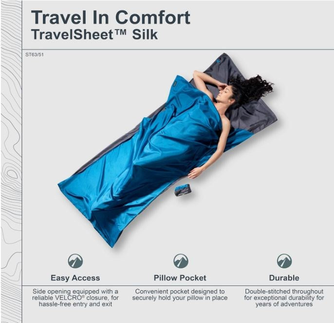 Cocoon TravelSheet правоъгълен спален чувал, памук, син
