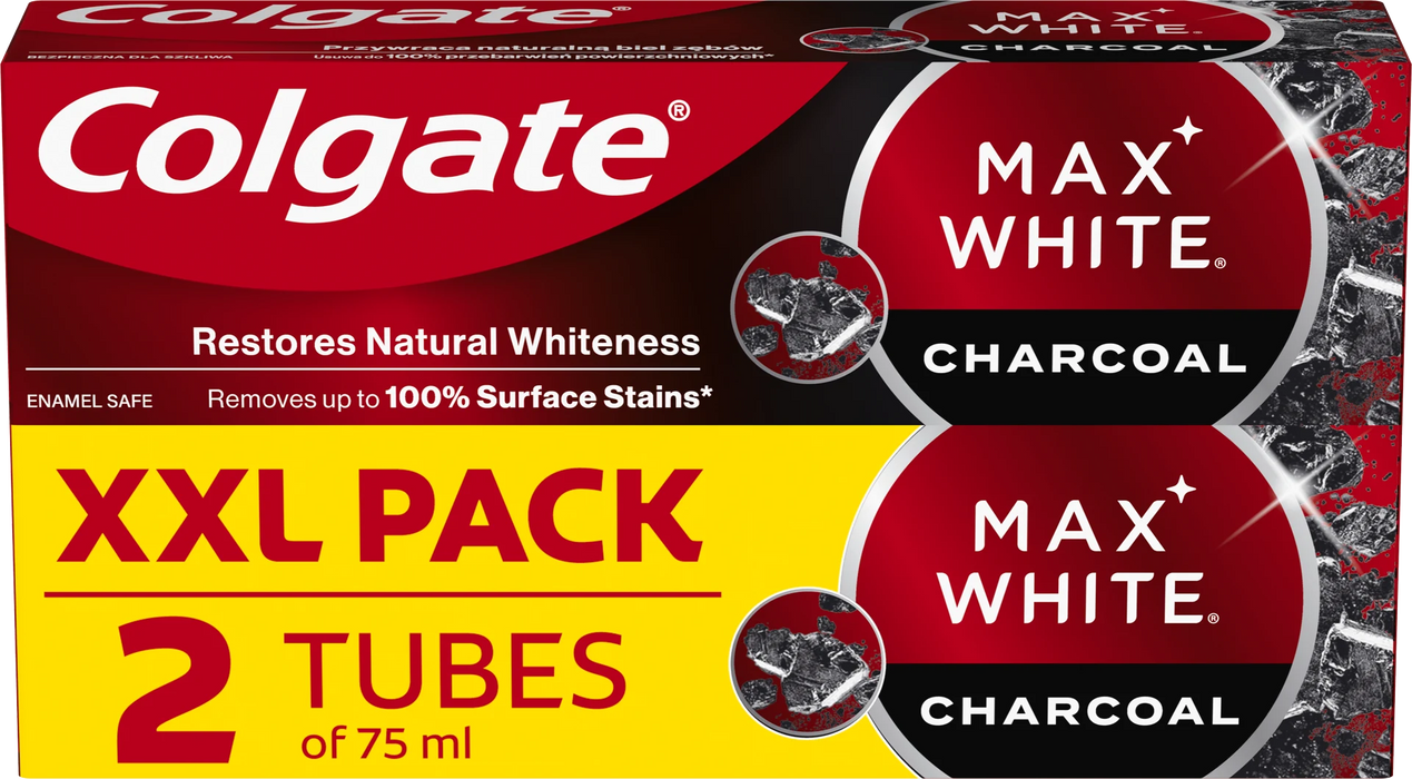 Паста за зъби Max White Charcoal, 2x75ml, 150 ml
