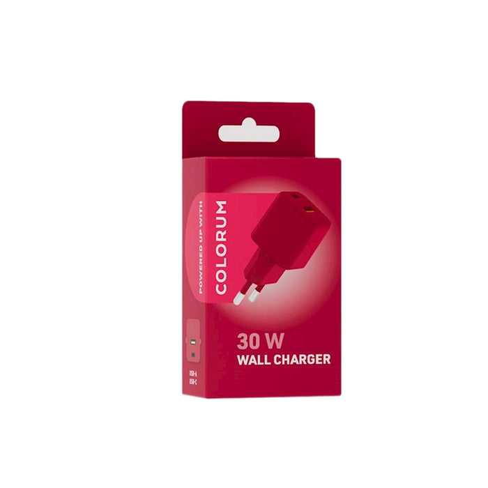 ЗАРЯДНО 220V COLORUM USB-A/C 30W GAN RED