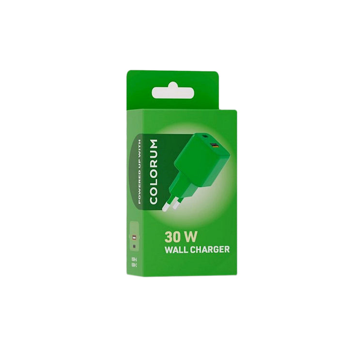 ЗАРЯДНО 220V COLORUM USB-A/C 30W GAN GRN