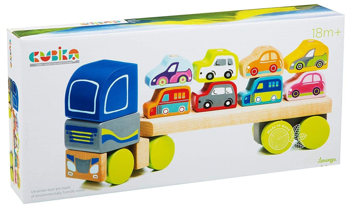 Дървена игрчка Cubika - Автовоз с колички