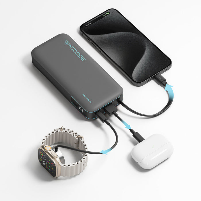 Външна батерия Cuktech CUKP200NGLLG 55W 20000mAh с вграден USB-C кабел - бяла