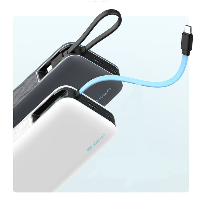 Външна батерия Cuktech CUKP200NGLLG 55W 20000mAh с вграден USB-C кабел - бяла