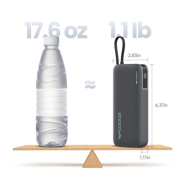 Външна батерия Cuktech CUKP200NGLLG 55W 20000mAh с вграден USB-C кабел - бяла