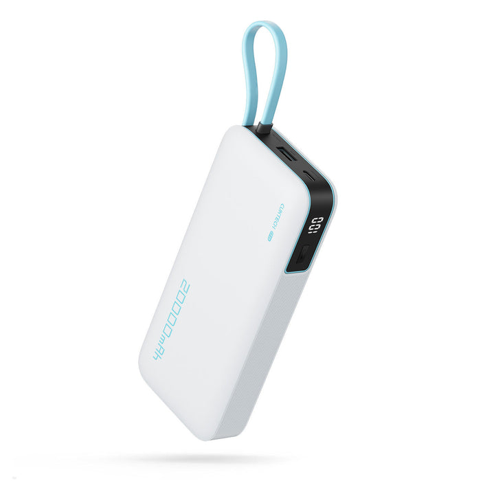 Външна батерия Cuktech CUKP200NGLLG 55W 20000mAh с вграден USB-C кабел - бяла