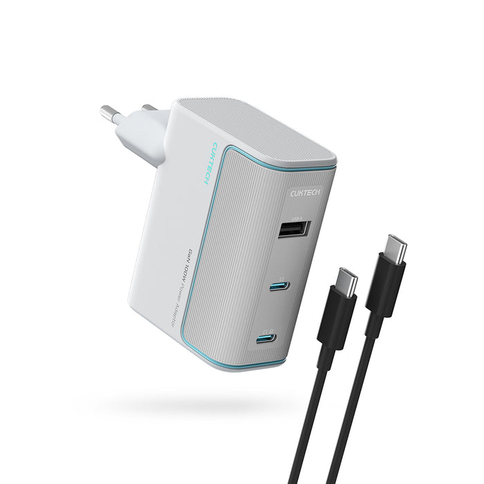 Зарядно за стена Cuktech AD1003EU 100W GaN 2x USB-C + USB-A с кабел - бяло