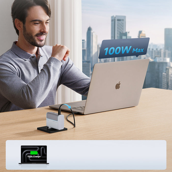 Зарядно за стена Cuktech AD1003EU 100W GaN 2x USB-C + USB-A с кабел - бяло