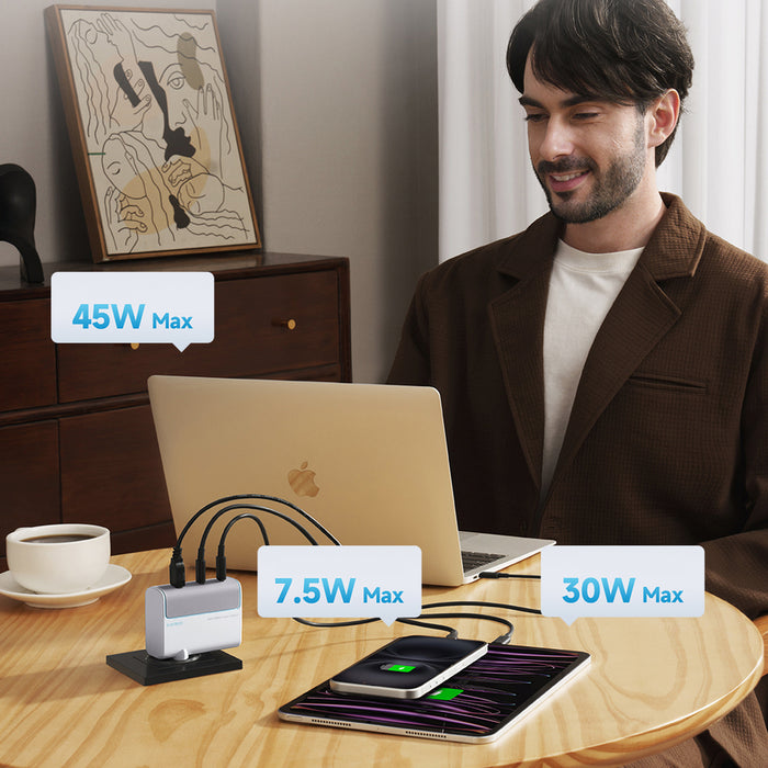 Зарядно за стена Cuktech AD1003EU 100W GaN 2x USB-C + USB-A с кабел - бяло