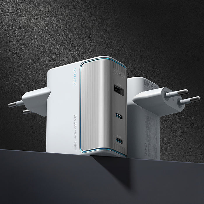 Зарядно за стена Cuktech AD1003EU 100W GaN 2x USB-C + USB-A с кабел - бяло
