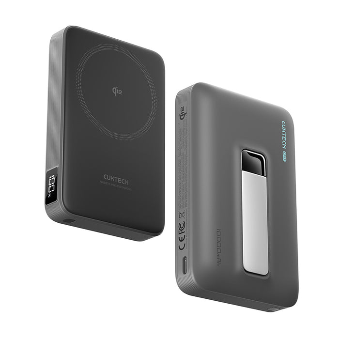 Cuktech WPB100 10000 mAh Qi2 Магнитна външна батерия 30W със стойка - Черна