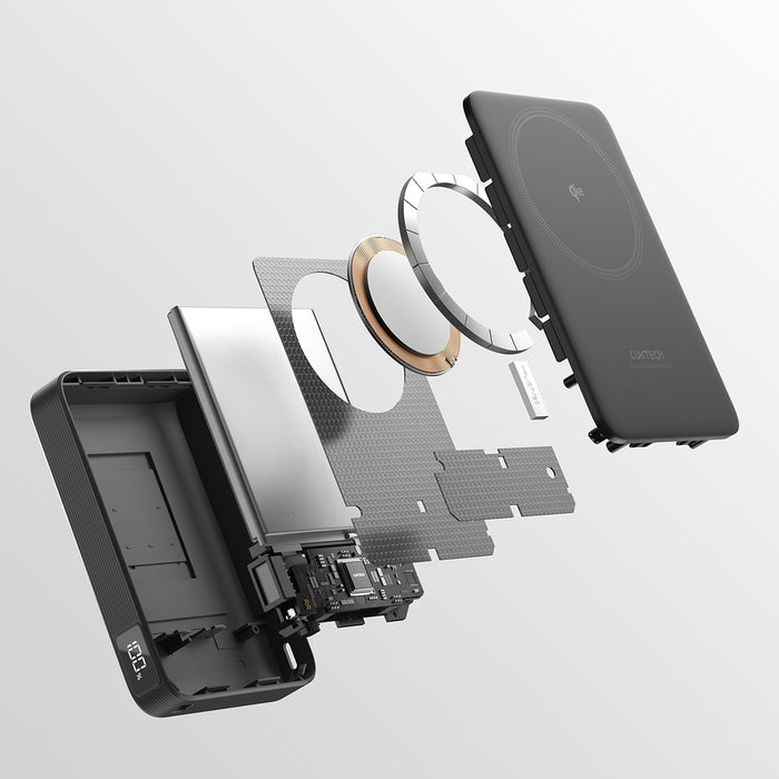 Cuktech WPB100 10000 mAh Qi2 Магнитна външна батерия 30W със стойка - Черна