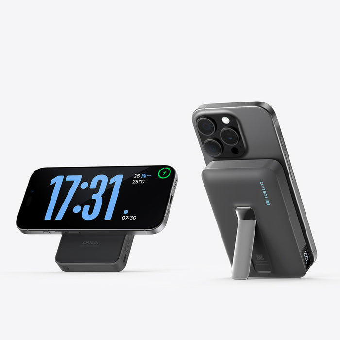 Cuktech WPB100 10000 mAh Qi2 Магнитна външна батерия 30W със стойка - Черна
