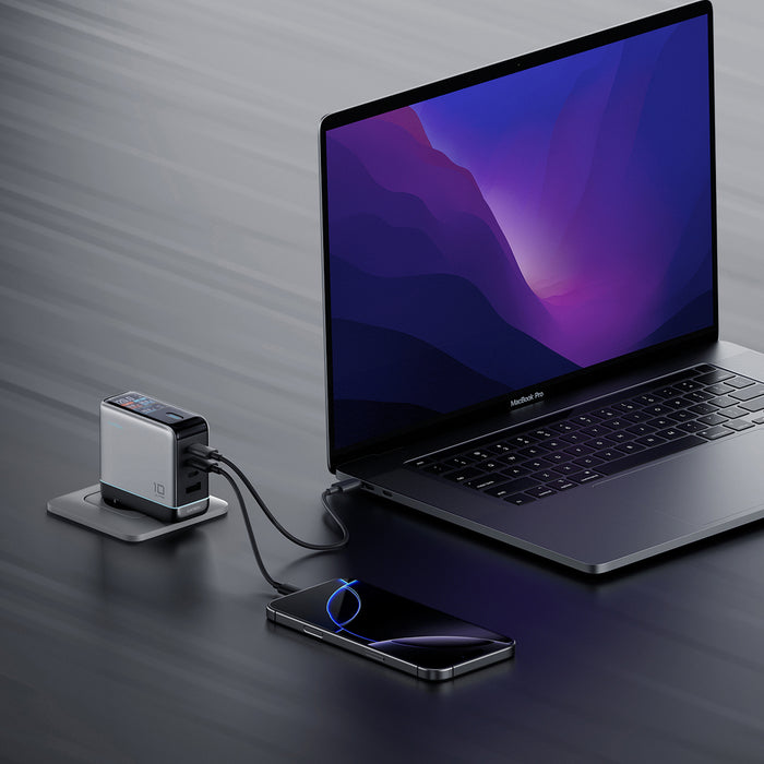 Зарядно за стена Cuktech AD1204U 120W с дисплей и USB-C кабел - сребристо