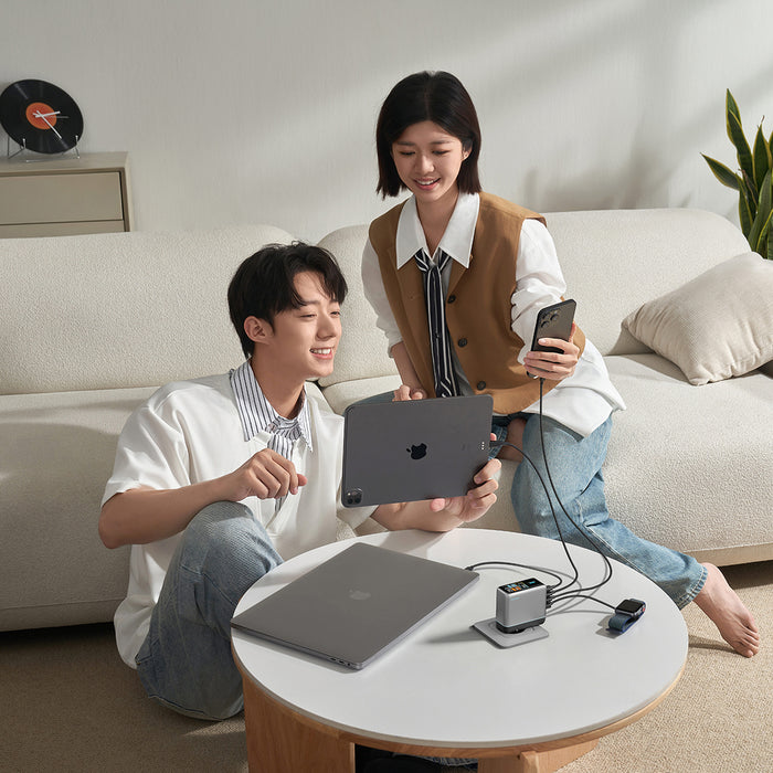 Зарядно за стена Cuktech AD1204U 120W с дисплей и USB-C кабел - сребристо