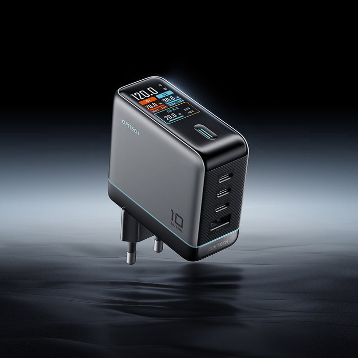 Зарядно за стена Cuktech AD1204U 120W с дисплей и USB-C кабел - сребристо