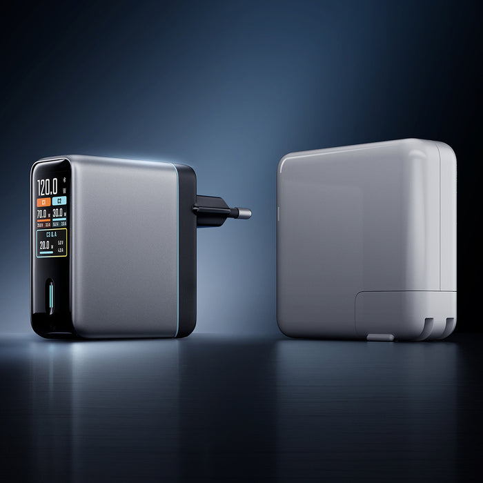 Зарядно за стена Cuktech AD1204U 120W с дисплей и USB-C кабел - сребристо