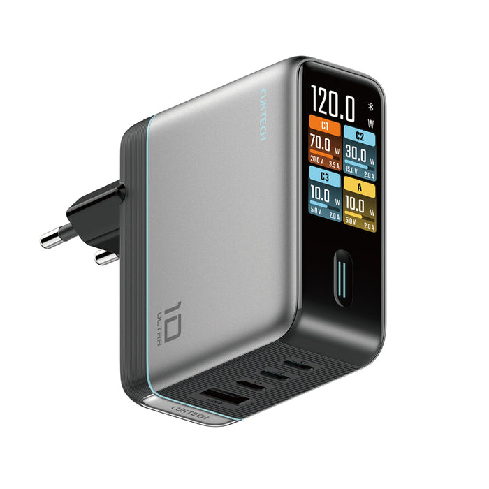 Зарядно за стена Cuktech AD1204U 120W с дисплей и USB-C кабел - сребристо