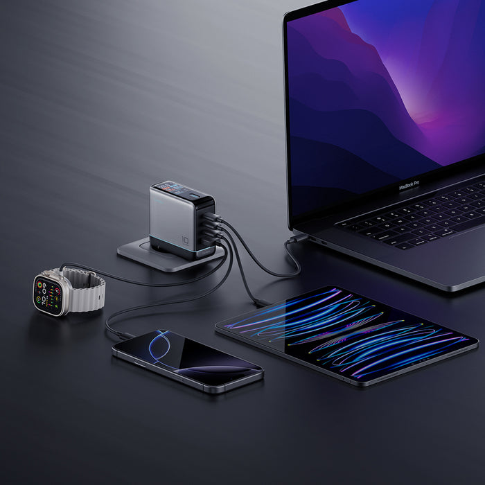 Зарядно за стена Cuktech AD1204U 120W с дисплей и USB-C кабел - сребристо
