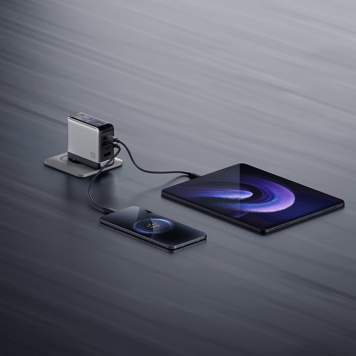 Зарядно за стена Cuktech AD1204U 120W с дисплей и USB-C кабел - сребристо