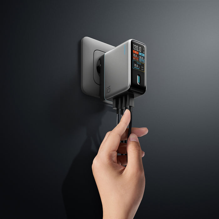 Зарядно за стена Cuktech AD1204U 120W с дисплей и USB-C кабел - сребристо