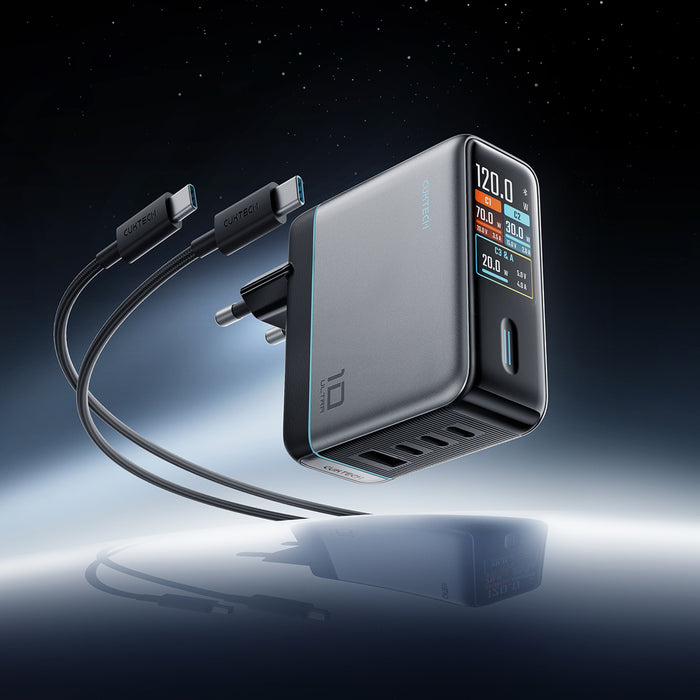 Зарядно за стена Cuktech AD1204U 120W с дисплей и USB-C кабел - сребристо