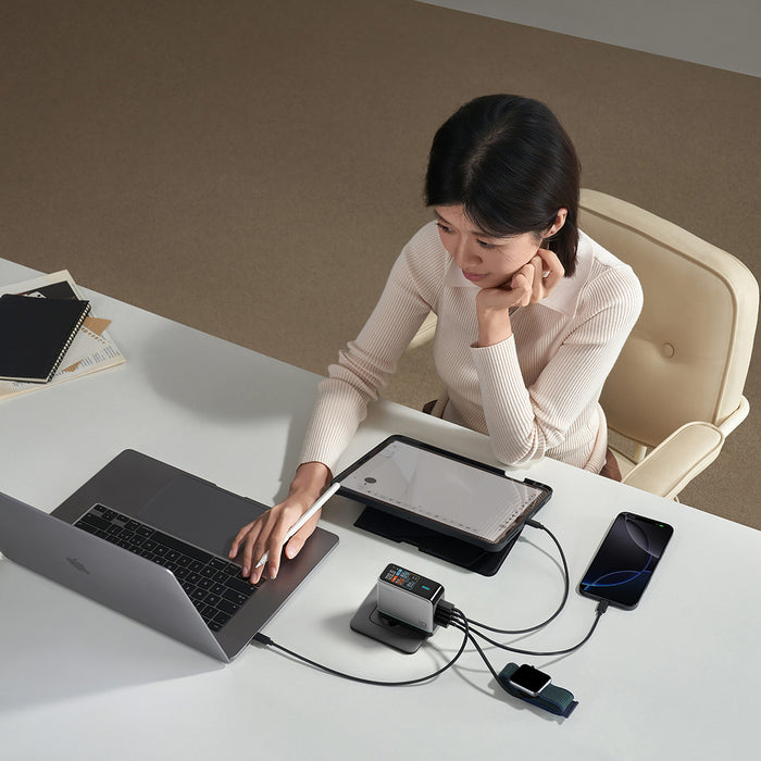 Зарядно за стена Cuktech AD1204U 120W с дисплей и USB-C кабел - сребристо