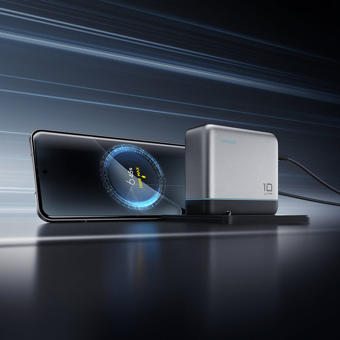 Зарядно за стена Cuktech AD1204U 120W с дисплей и USB-C кабел - сребристо