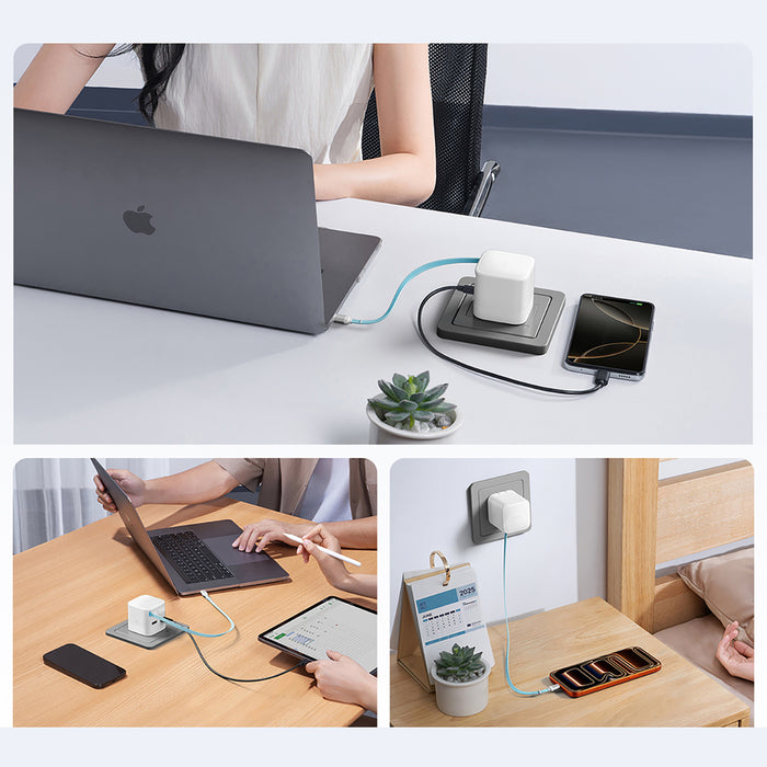 Зарядно за стена Cuktech AD653W 67W GaN 2x USB-C + USB-A с 70 см прибиращ се USB-C кабел - бяло