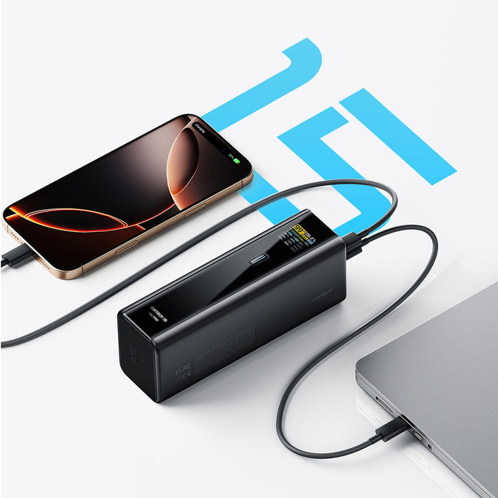 Външна батерия Cuktech PB200U 210W 20000mAh 2x USB-C + USB-A с TFT дисплей и 240W USB-C кабел - черна