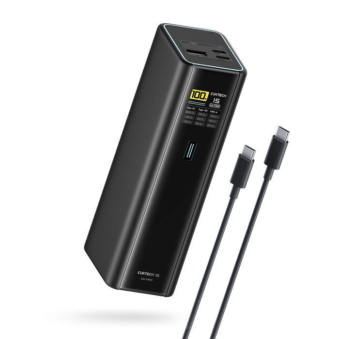 Външна батерия Cuktech PB200U 210W 20000mAh 2x USB-C + USB-A с TFT дисплей и 240W USB-C кабел - черна