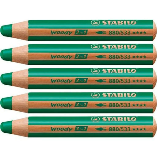 Цветни моливи Stabilo Woody Тъмнозелено 3 в 1 (5 броя)