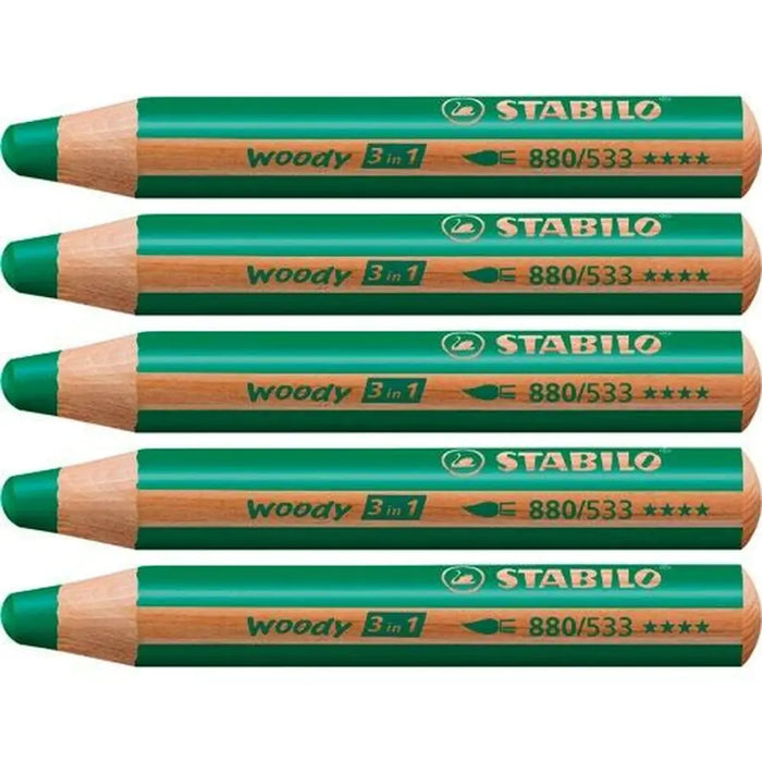 Цветни моливи Stabilo Woody Тъмнозелено 3 в 1 (5 броя)