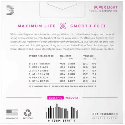 D'Addario XS Super Light (9-42) - струни за електрическа китара