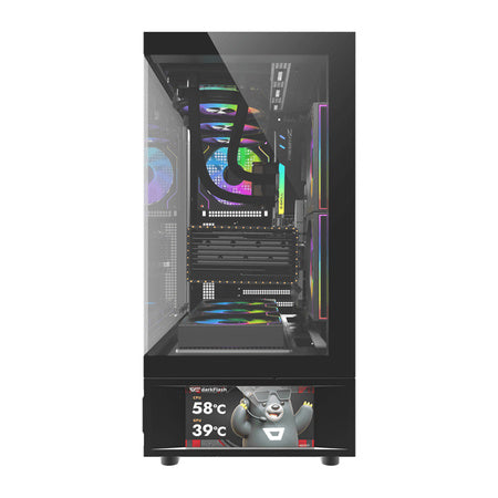 Кутия за компютър DarkFlash DS950V с дисплей (черна) + 6 вентилатора