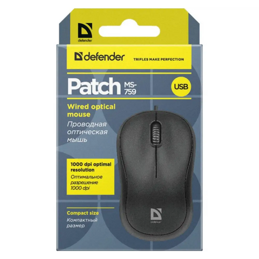 Defender ПАТЧ ЗА МИШКА MS-759 ЧЕРЕН ОПТИЧЕН 1000dpi 3P