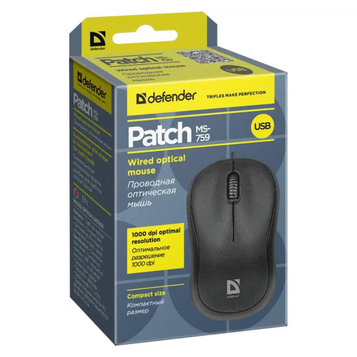 Defender ПАТЧ ЗА МИШКА MS-759 ЧЕРЕН ОПТИЧЕН 1000dpi 3P