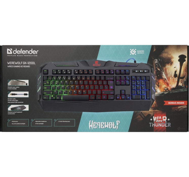 Геймърска клавиатура с кабелна мембрана DEFENDER WEREWOLF GK-120DL