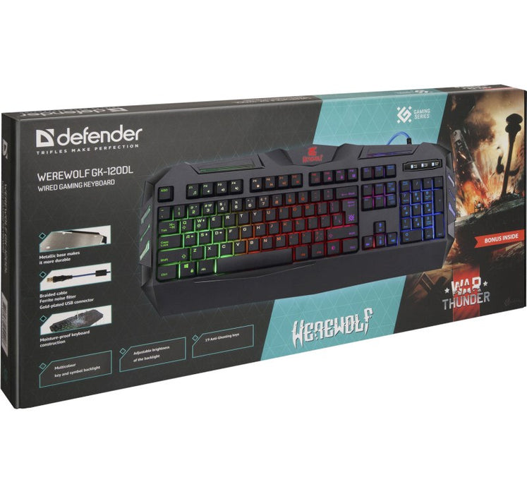 Геймърска клавиатура с кабелна мембрана DEFENDER WEREWOLF GK-120DL