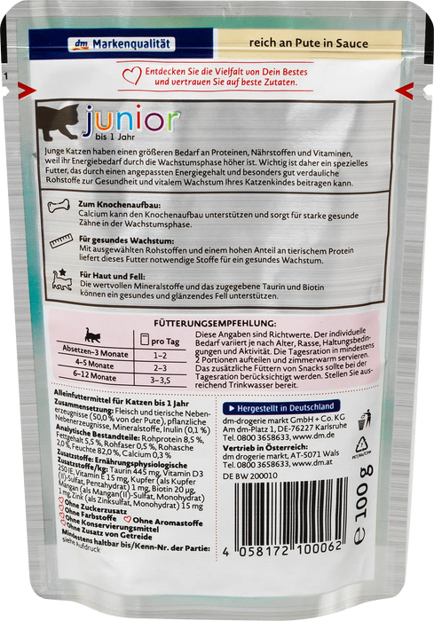 Храна за котки junior с пуешко месо в сос, 100 g
