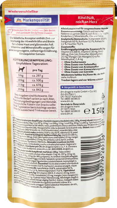 Храна за кучета Exquisit с телешко и сърца, 150 g