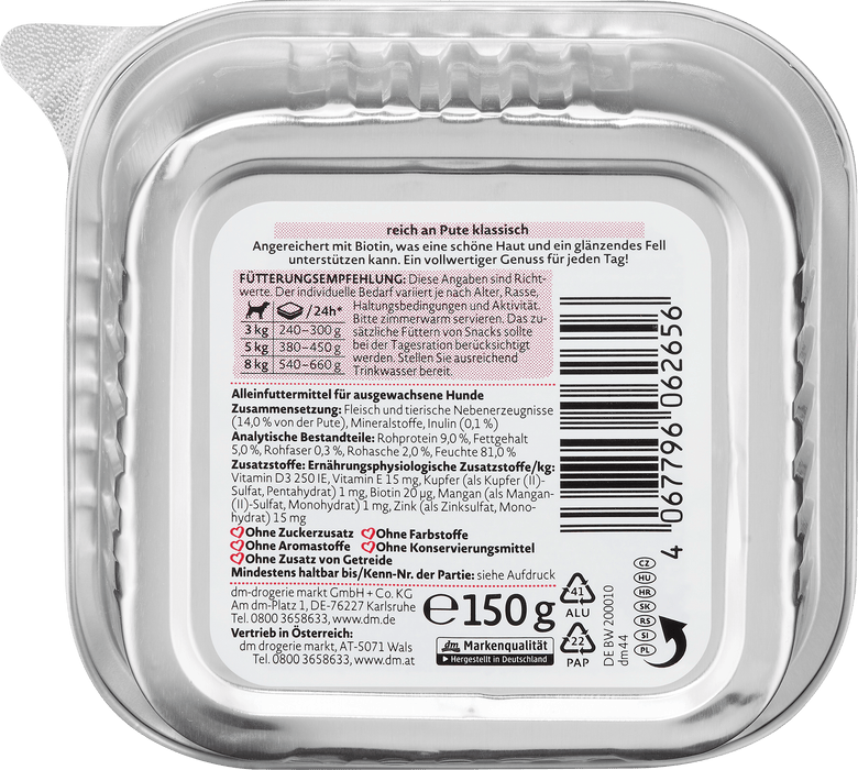 Храна за кучета с пуешко месо, 150 g