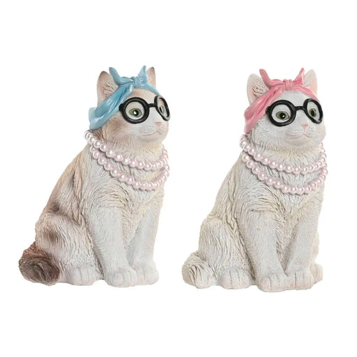 Декоративна фигурка Home ESPRIT Син Бял Розов Котка 13,5 X