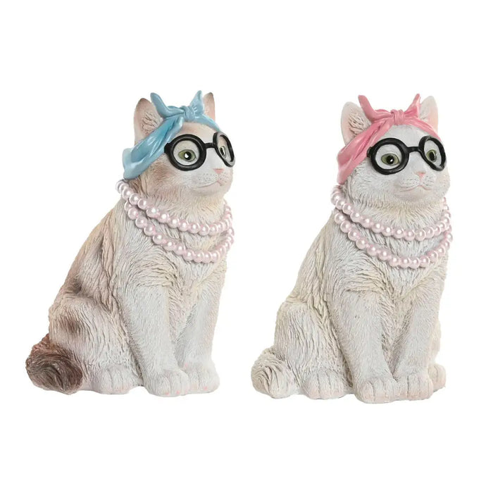 Декоративна фигурка Home ESPRIT Син Бял Розов Котка 13,5 X