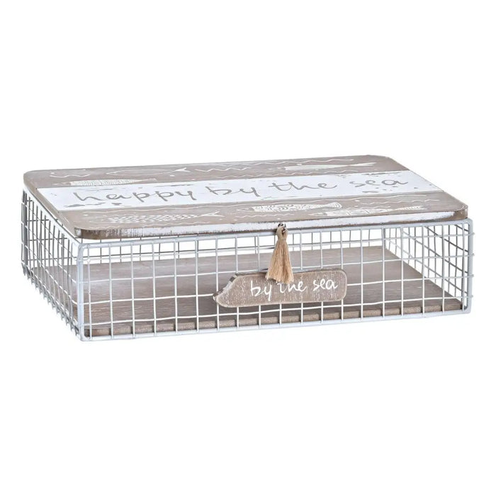 Декоративна кутия DKD Home Decor Бял Кафяв Дървен Метал