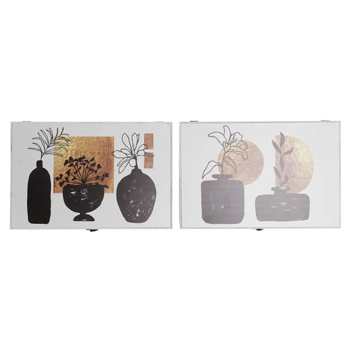 Декоративна кутия DKD Home Decor Бял Черен Златен Дървен