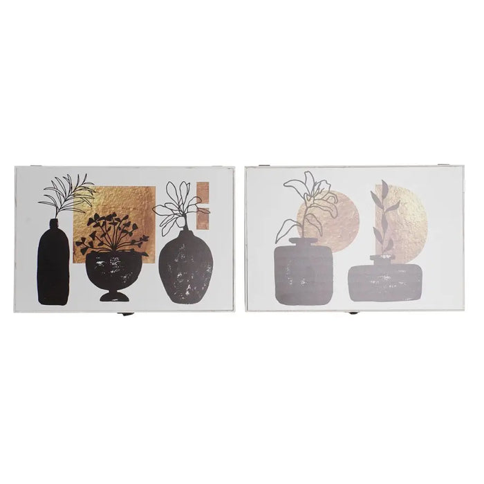 Декоративна кутия DKD Home Decor Бял Черен Златен Дървен
